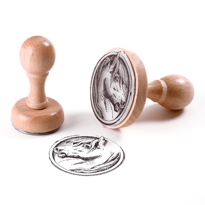 Custom Rubber Stamp with Wooden Handle - Round