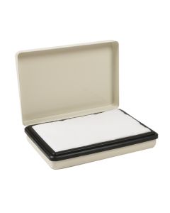 Image inkless pad in metal box.