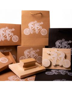 Large stamp printed in white for use on black, craft cardboard boxes, and bags