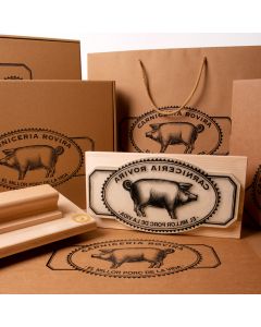 large rubber stamp printed on bags and cardboard boxes, made in Rittagraf