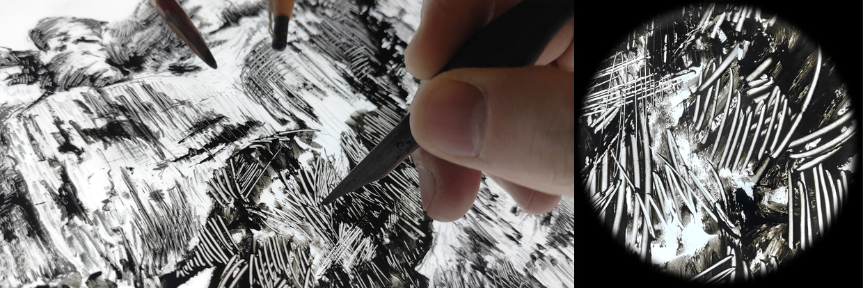 manual photolith made with solid paint marker for expressive textures