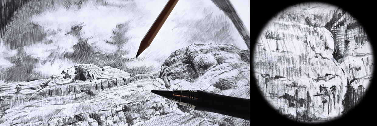 manual photolith created with graphite and drawing pencils for tonal variation