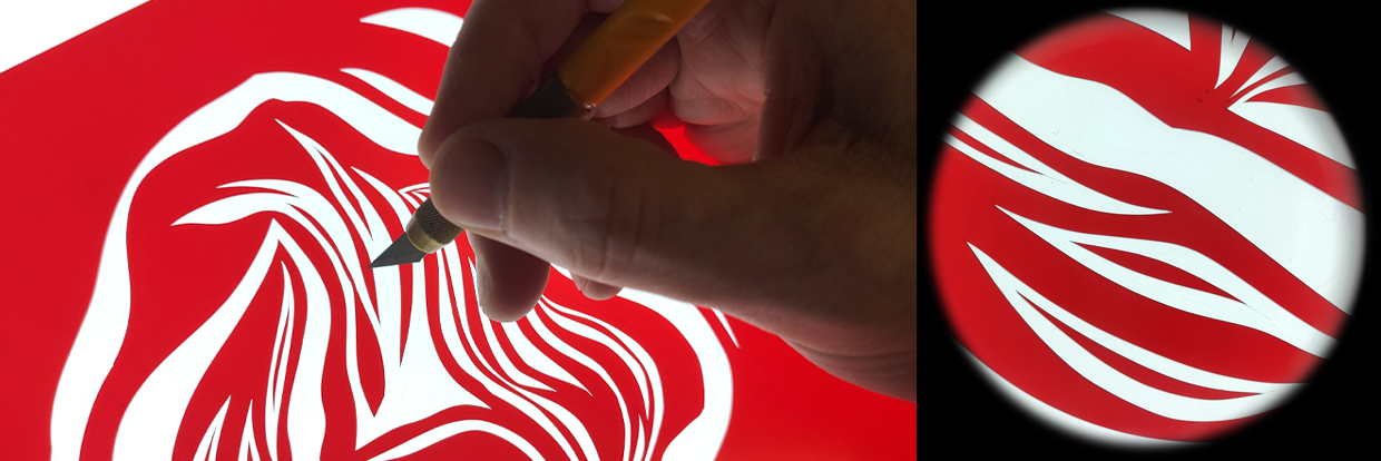 manual photolith created with actinic blocking cut film for sharp edges